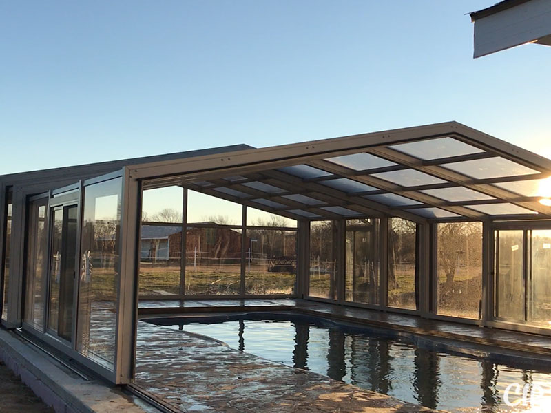 Retractable Pool Enclosure partially open Australia